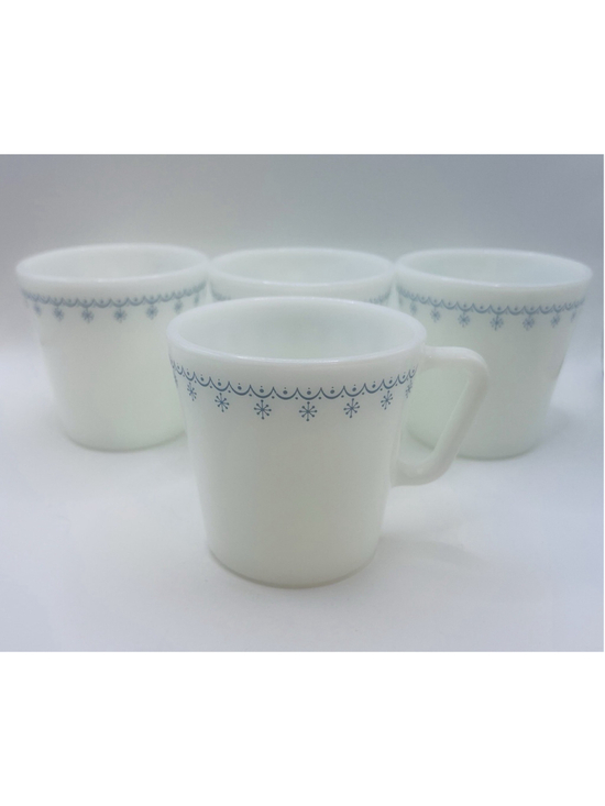 PYREX Other - Vintage Pyrex Blue Snowflake Garland Mugs Set Of 4 Coffee Cups D Handles